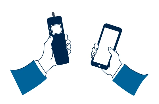 アルコールチェッカーとスマートフォンを Bluetooth 接続するイラスト